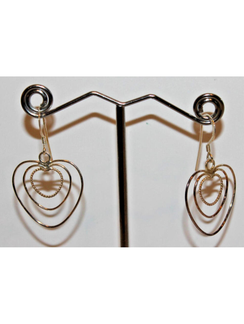 Vintage 925 India Sterling Silver Triple Heart Dangle Earrings Minimalist
